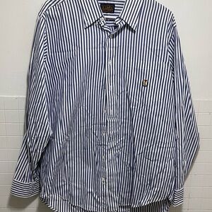 Vintage Chaps Ralph Lauren Men's Striped Button Down Shirt - Blue and White